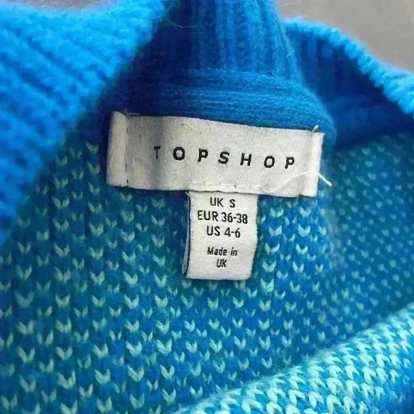 Topshop Blue Knitted Crew Neck Oversized Yin Yang Pullover Sweater Size 4-6 - Picture 4 of 9